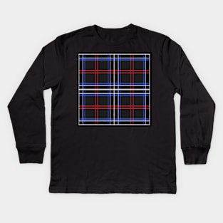 Blue and black pattern Scottish tartan Kids Long Sleeve T-Shirt